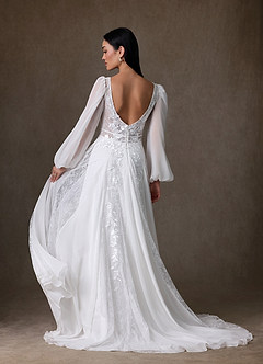 Azazie Keylani Wedding Dresses Diamond White A-Line Lace Dress image3