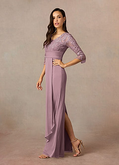 Azazie Poe Mother of the Bride Dresses Dusty Rose Sheath Lace Dress image2