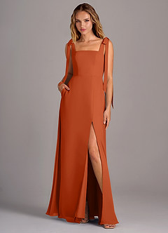 Azazie Debra Bridesmaid Dresses Burnt Orange A-Line with Pockets Chiffon Convertible Dress image7