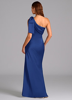 Azazie Yuanna Bridesmaid Dresses Royal Blue Mermaid One Shoulder Stretch Satin Dress image2