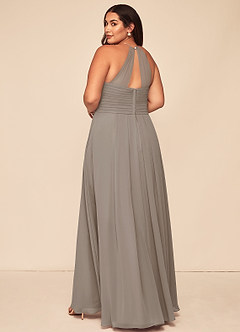 Azazie Ginger Bridesmaid Dresses Taupe A-Line Halter Pleated Chiffon Dress image11