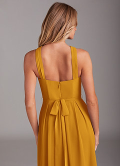 Azazie Dixie Bridesmaid Dresses Butterscotch A-Line Halter Pleated Chiffon Dress image6