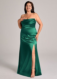 Azazie Saige Bridesmaid Dresses Emerald Sheath Off the Shoulder Metallic Satin Convertible Dress image12