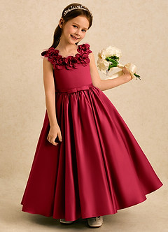 Azazie Eden Robe Demoiselle D'honneur Fillette Robe Princesse en Mat Satiné Plissé Écarlate image2