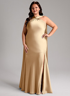 Azazie Kinsley Bridesmaid Dresses Champagne Mermaid Side Slit Stretch Satin Dress image8