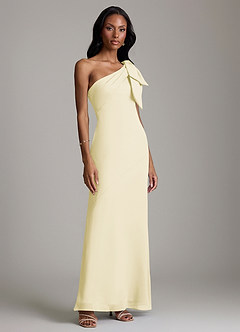 Azazie Yuanna Bridesmaid Dresses Lemon Sorbet Mermaid One Shoulder Chiffon Dress image4