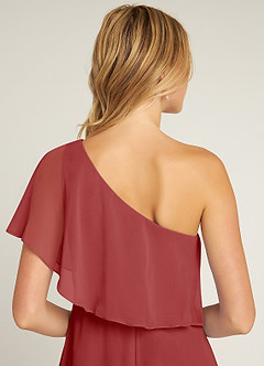 Azazie Lizzy Bridesmaid Dresses Rust A-Line One Shoulder Chiffon Dress image3