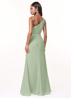 Azazie Liza Vestidos de damas de honor Vestido de Salvia Polvorienta de Gasa de Corte Sirena con Hombro unilateral image4