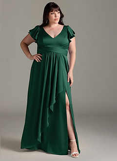 Azazie Omari Bridesmaid Dresses Dark Green A-Line Stretch Satin Dress image9