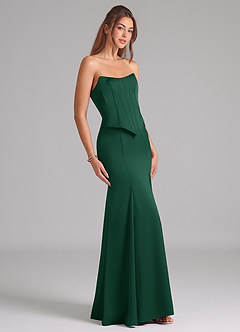 Azazie Ximena Essayer des robes à la maison Robe Sirène Convertible en Satin extensible Corset Vert Foncé image5