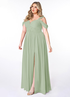 Azazie Lianne Bridesmaid Dresses Dusty Sage A-Line Off the Shoulder Chiffon Dress image3