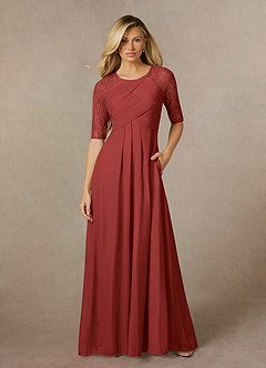 Azazie Raelyn Mother of the Bride Dresses Rust A-Line Lace Mesh Dress image1