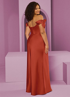 Barbie ♥ Azazie Bridesmaid Dresses Rust Sheath Off the Shoulder Stretch Satin Convertible Dress image2