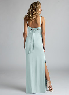 Azazie Mai Bridesmaid Dresses Mist Sheath Pleated Stretch Satin Dress image2