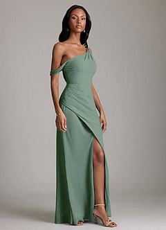 Azazie Madelyn Bridesmaid Dresses Eucalyptus Mermaid One Shoulder Chiffon Convertible Dress image5