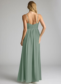 Azazie Alia Vestidos de damas de honor Vestido de Salvia Plateada de Gasa de Corte en A con Plisado image5