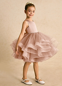 Azazie Tinie Blumenmädchenkleider Ballkleid Schleifen Tüll Kleid Champagner Rosa image4