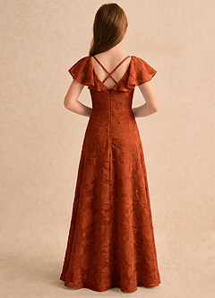 Azazie Narin Girls Formal Robe Demoiselle D'honneur Fillette Robe Trapèze en Blumen-Burnout avec manches Paprika image2