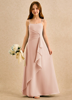 Azazie lolly Girls Formal Robe Demoiselle D'honneur Fillette Robe Trapèze en Mousseline de soie Plissé Rose Anglais image3