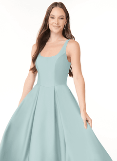 Azazie Neve Bridesmaid Dresses Mist Ball-Gown with Pockets Stretch Satin Dress image5