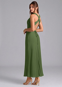 Azazie Evadne Robes de demoiselle d'honneur Robe Fourreau en Mousseline de soie Plissée Olive image2