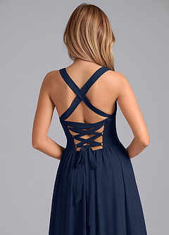 Azazie Francis Bridesmaid Dresses Dark Navy A-Line Corset Chiffon Dress image7