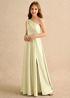 Azazie Puddles Girls Formal Flower Girl Dresses Lemon Sorbet A-Line One Shoulder Stretch Satin Dress image4