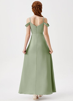 Azazie Ocean Junior Dusty Sage A-Line Off the Shoulder Stretch Satin Dress image2