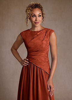 Azazie Kalleen Moeder van de bruid jurken A-Lijn Jurk van Chiffon Geplooid Kastanjebruin image6