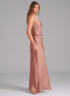 Azazie Evadne Bridesmaid Dresses Rosette A-Line Pleated Stretch Satin Dress image4