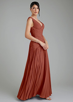 Azazie Kima Brautjungfernkleider Eine Linie Plissee Chiffon Kleid Rotbraun image7