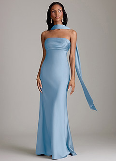 Azazie Saylor Vestidos de damas de honor Vestido de Azul Pálido de Satén Elástico de Corte Sirena con Sin tirantes image9