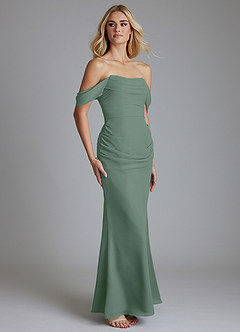 Azazie Luiza Bridesmaid Dresses Eucalyptus Mermaid Off the Shoulder Chiffon Dress image4