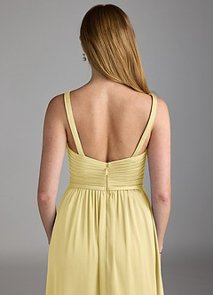 Azazie Chanel Bridesmaid Dresses Lemon Sorbet A-Line Pleated Stretch Satin Dress image4