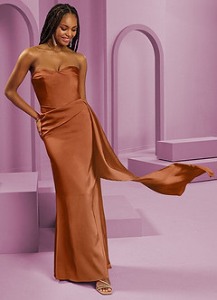 Barbie ♥ Azazie Bridesmaid Dresses Copper Sheath Strapless Stretch Satin Convertible Dress image12