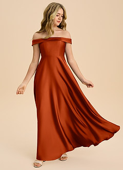 Azazie Sissy Junior Abito A-Line in Raso Elasticizzato a Spalla Scoperta Paprika image5