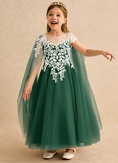 Azazie Dandelion Flower Girl Dresses Dark Green Ball-Gown Lace Dress image1