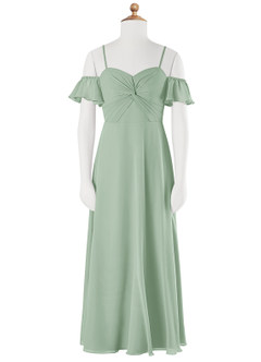 Azazie Juna Junior Agave A-Line Off the Shoulder Chiffon Dress image6