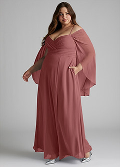 Azazie Cienna Bridesmaid Dresses Amethyst A-Line Off the Shoulder Chiffon Dress image10