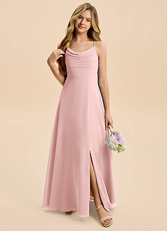 Azazie Gia Junior Powder Pink A-Line Pleated Chiffon Dress image6
