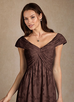 Azazie Myrtle Final Sale Ganache A-Line Pleated Floral Burnout Dress image5