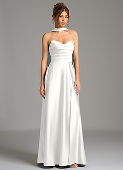 Azazie Ayla Bridesmaid Dresses White A-Line Corset Stretch Satin Dress image4