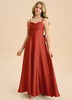 Azazie Bear Junior A-Linie Herzausschnitt Stretch-Satin Kleid Rost image4