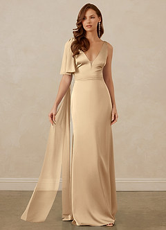 Christian Siriano Bridal for Azazie 1011 Bridesmaid Dresses Champagne Mermaid Bow Stretch Satin Dress image6