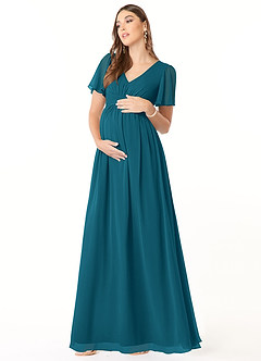 Azazie Verna Maternity Bridesmaid Dresses A-Line V-Neck Ruched Chiffon Floor-Length Dress image3