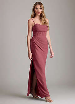 Azazie Mai Vestidos de damas de honor Vestido de Merlot de Gasa de Corte Recto con Plisado image3