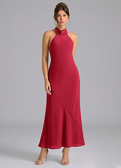 Azazie Velli Brautjungfernkleider Meerjungfrau-Linie Hoher Kragen Chiffon Kleid Scharlachrot image5