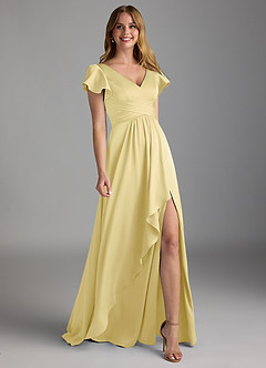 Azazie Omari Bridesmaid Dresses Lemon Sorbet A-Line Stretch Satin Dress image1