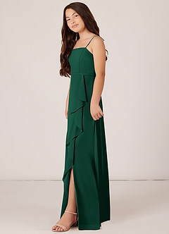 Azazie Kaylee Junior Emerald A-Line with Belt Chiffon Dress image3