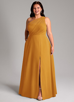 Azazie Phaedra Bridesmaid Dresses Butterscotch A-Line One Shoulder Chiffon Dress image10